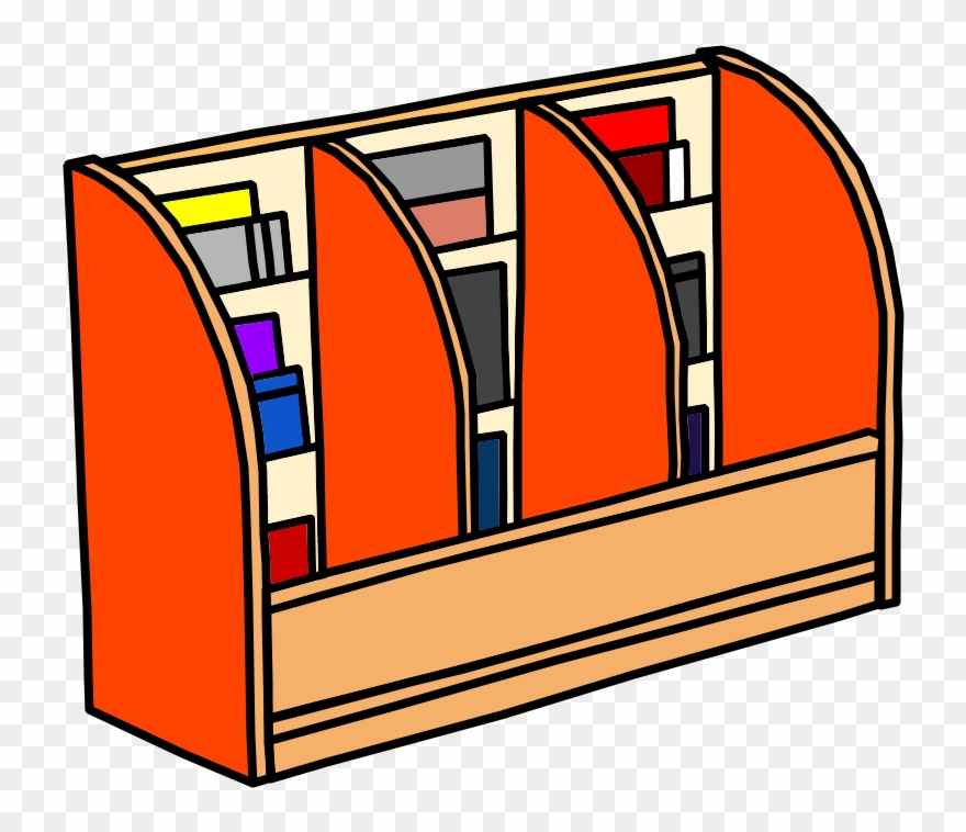 Book Display, Shelf, Curved, Filled With Books, Orange, Clipart