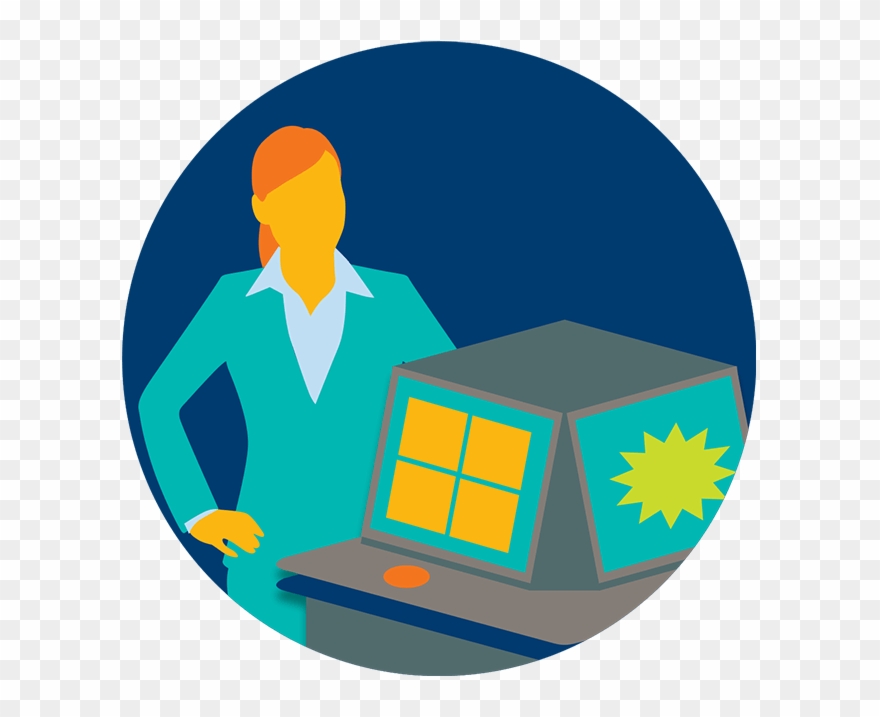 A Woman Stands Behind A Table Of Ebingo Terminals Clipart