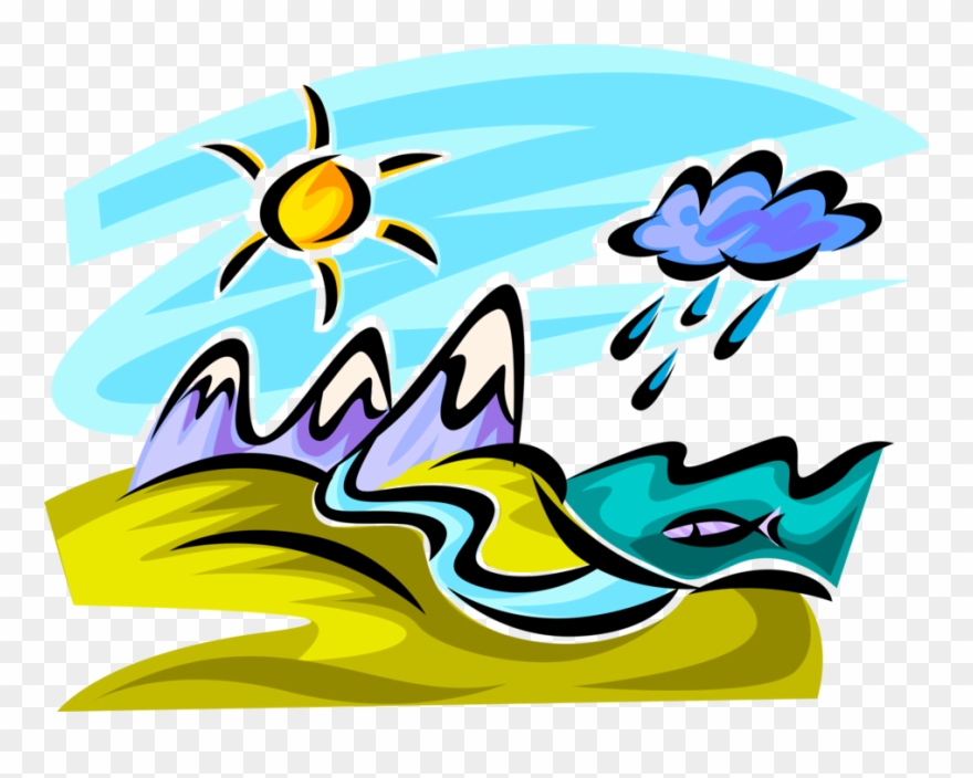 Vector Illustration Of Thriving Ecosystem Mountain Clipart