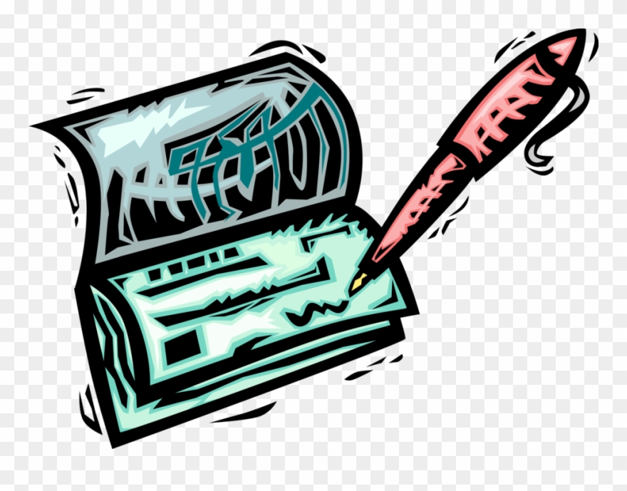 Vector Illustration Of Pen Writing Check Or Cheque Clipart