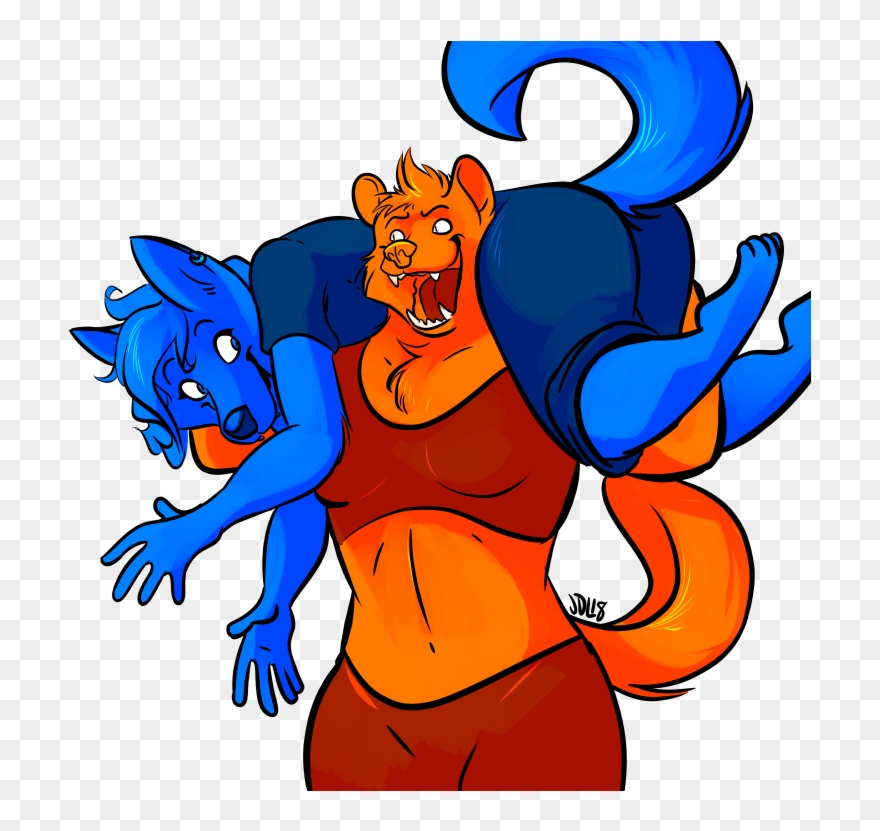 A Wolverine Fireman-carrying An Excited Husky Clipart