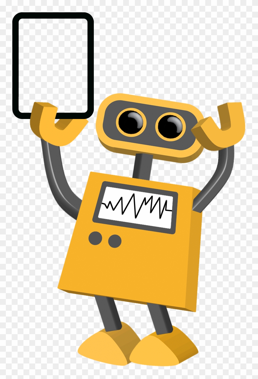 Transparent Tablet In Right Hand - Yellow Robot Transparent Background Clipart