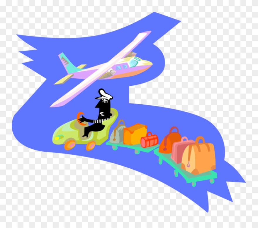 Baggage Handler Drives Luggage - Baggage Cart Clipart