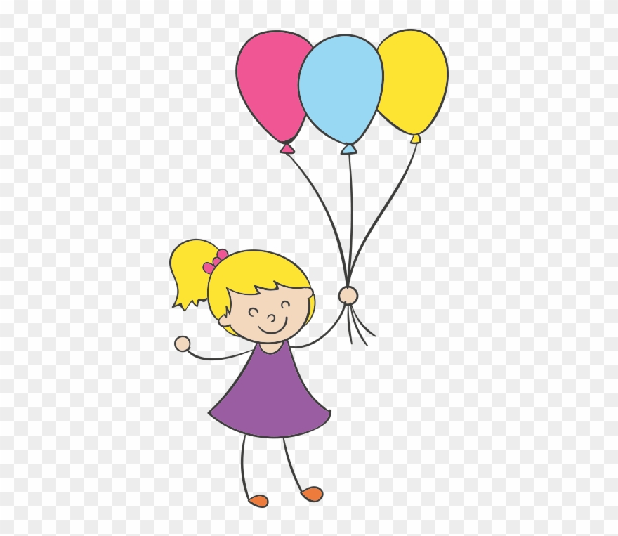 Cartoon Child Clip Art Little Holding - Girl With Balloons Clipart - Png Download