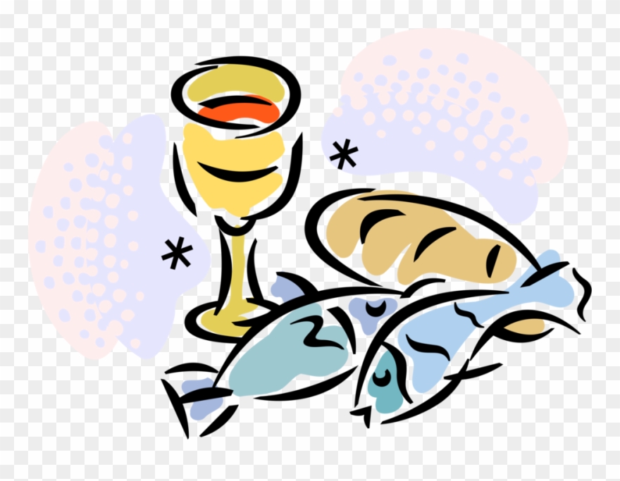 Svg Stock Christian Cup Fish Loaves - Fish And Bread Cartoon Clipart