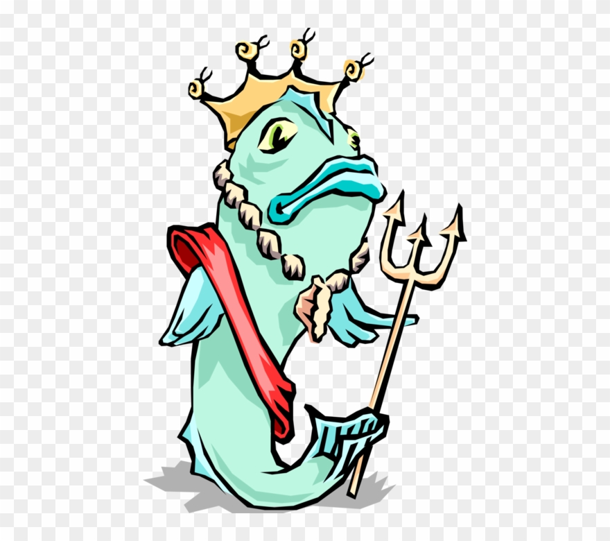 Vector Illustration Of Fish Dressed As Greek God Poseidon Clipart