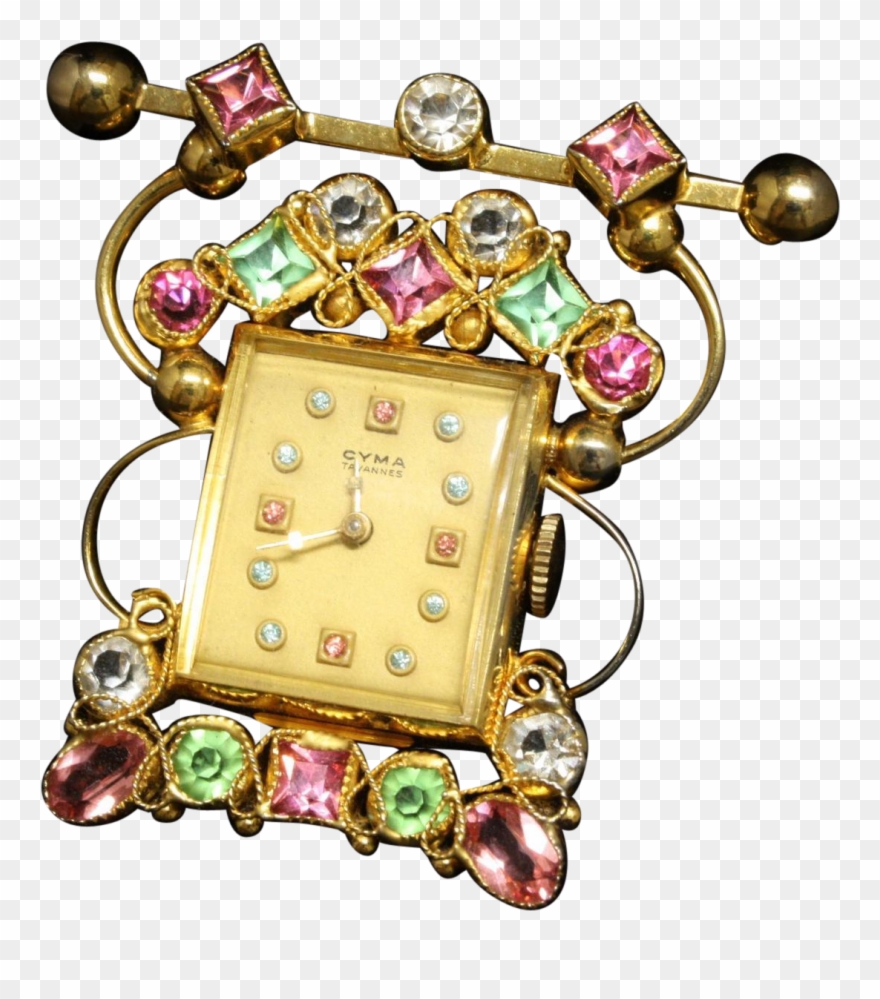 Cyma Tavannes Watch Brooch Switzerland Made 1950s Manual Clipart