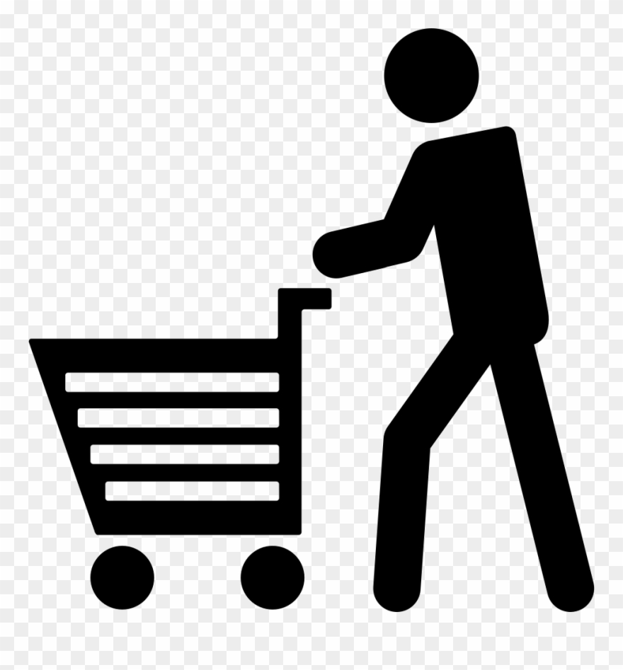 Man Walking With Shopping Cart Comments Clipart