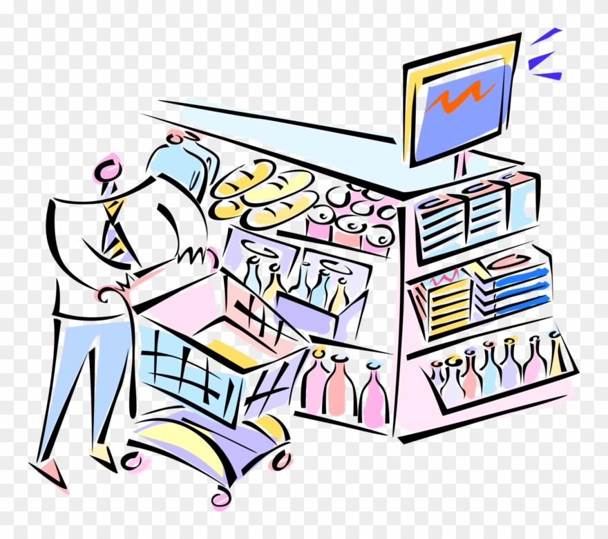 Vector Illustration Of Grocery Store Shopper Shopping Clipart