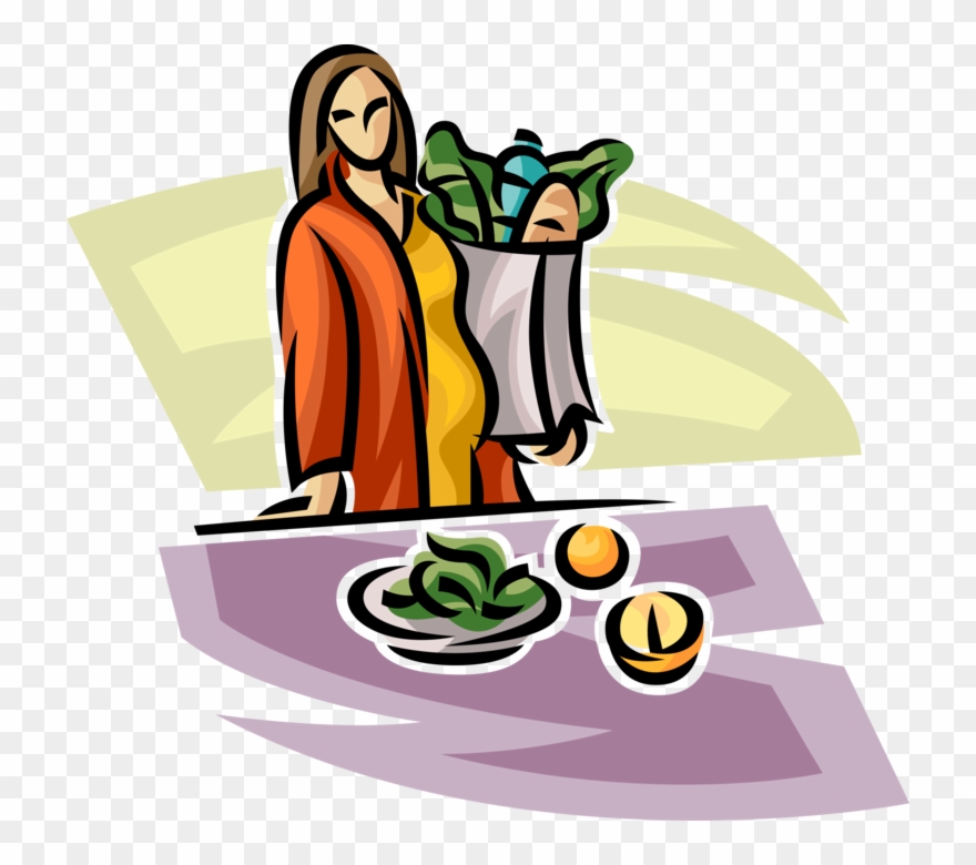Vector Illustration Of Pregnant Expectant Mother Buying Clipart