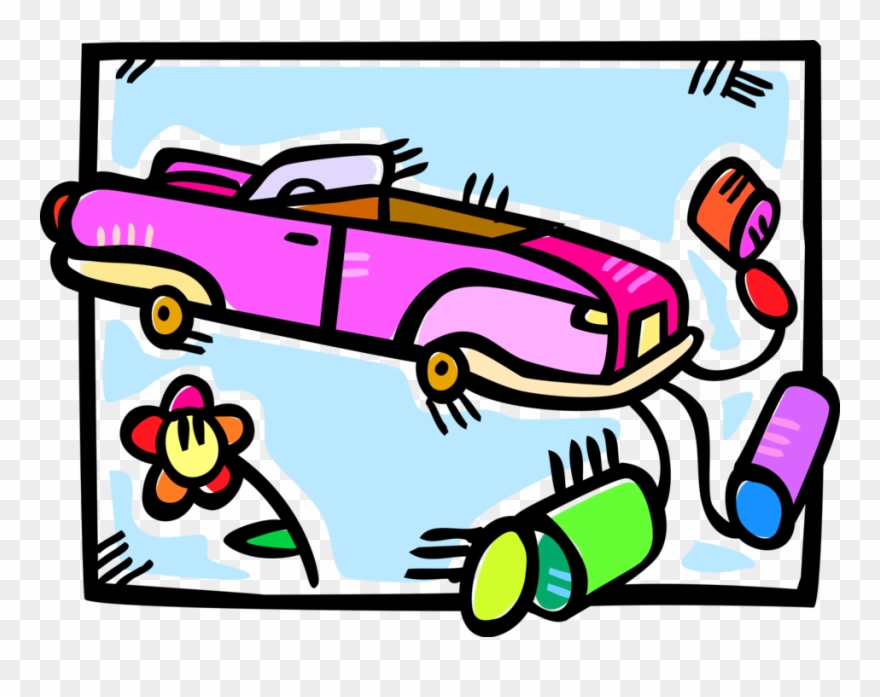 Vector Illustration Of Just Married Honeymoon Automobile Clipart