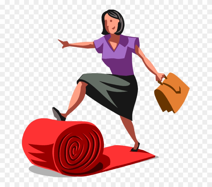 Vector Illustration Of Businesswoman Rolls Out Red Clipart