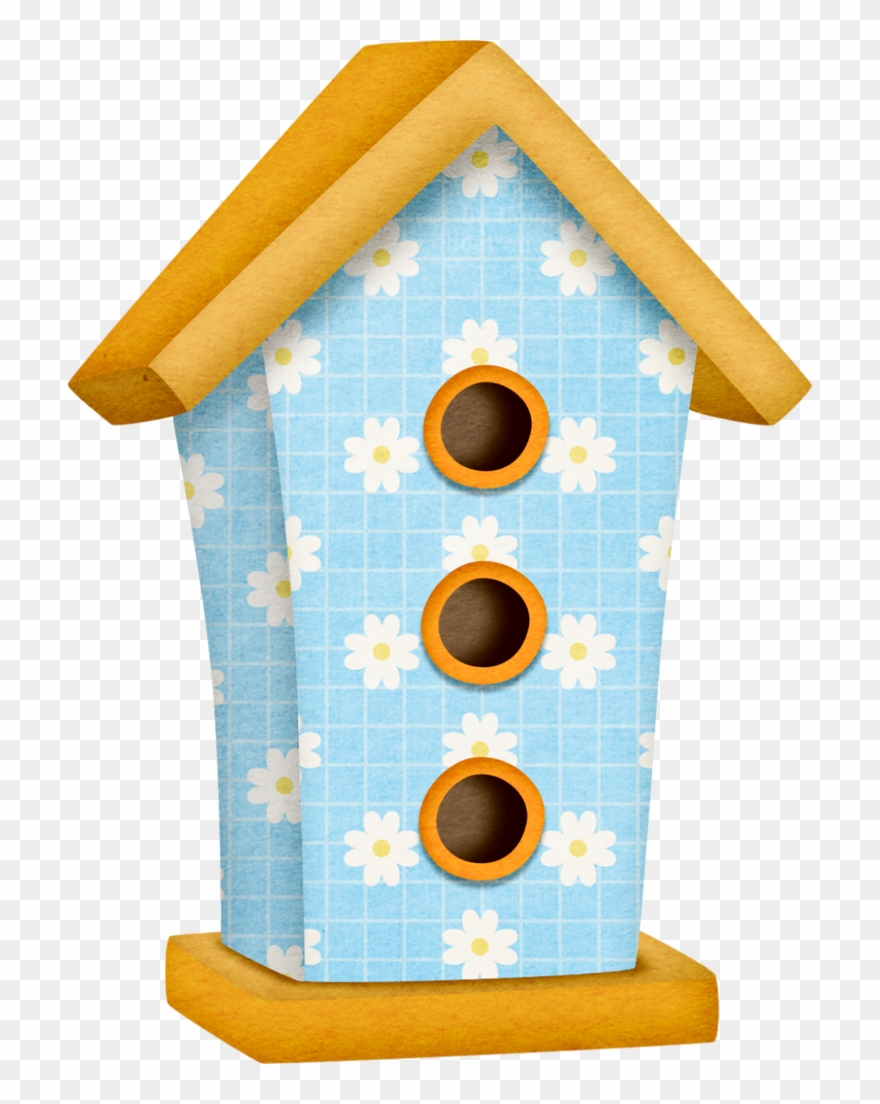 Blue With White Flowers Birdhouse Bird Party, Cute Clipart