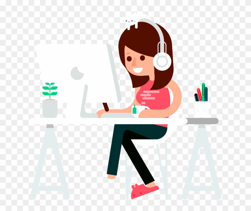 Vector Girl With Cat Clipart