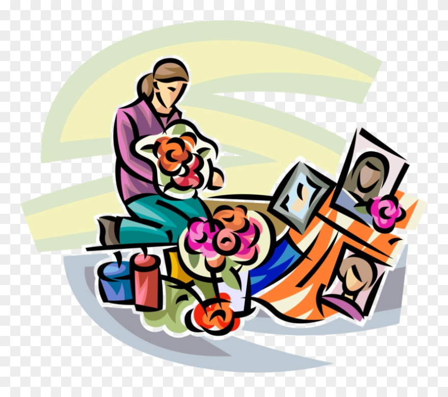 Vector Illustration Of Sympathetic Woman Leaves Flowers Clipart