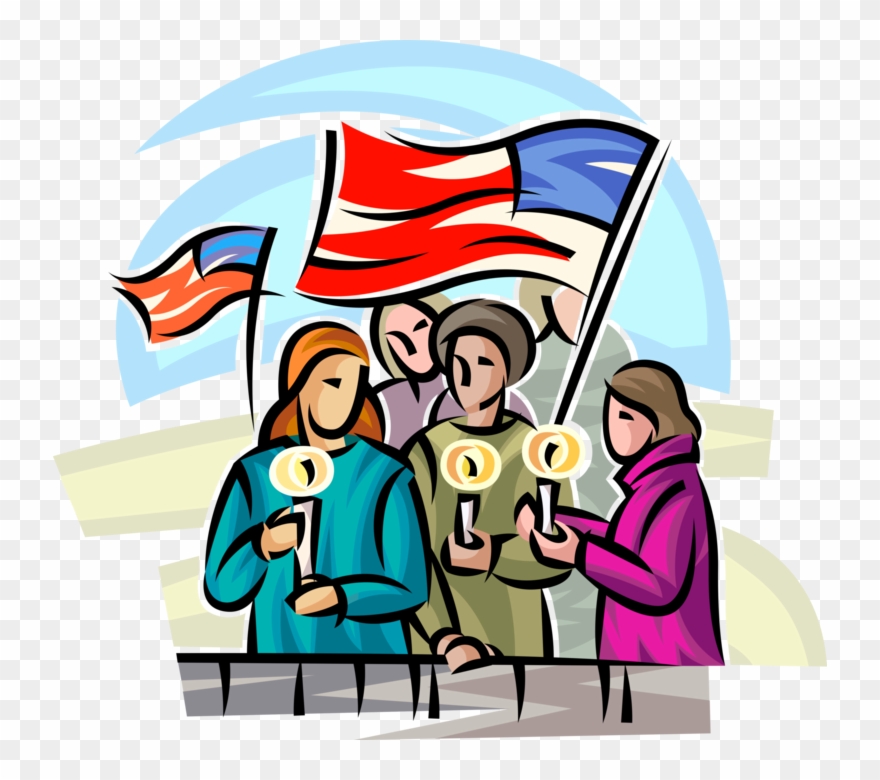 Vector Illustration Of Candlelight Vigil Supporters Clipart