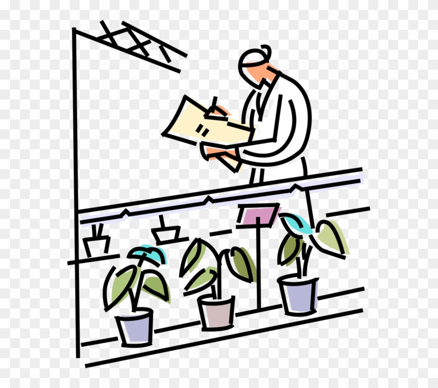 Vector Illustration Of Plant Biologist Studies Plant Clipart