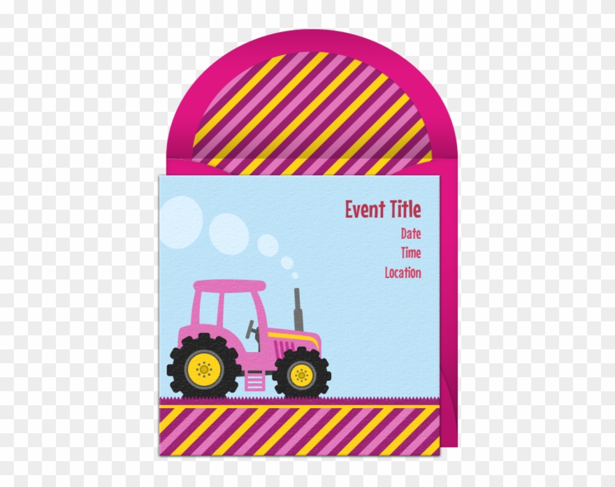 Pink Tractor Online Invitation Clipart