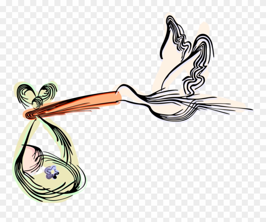 Vector Illustration Of Stork Bird Delivers Newborn Clipart