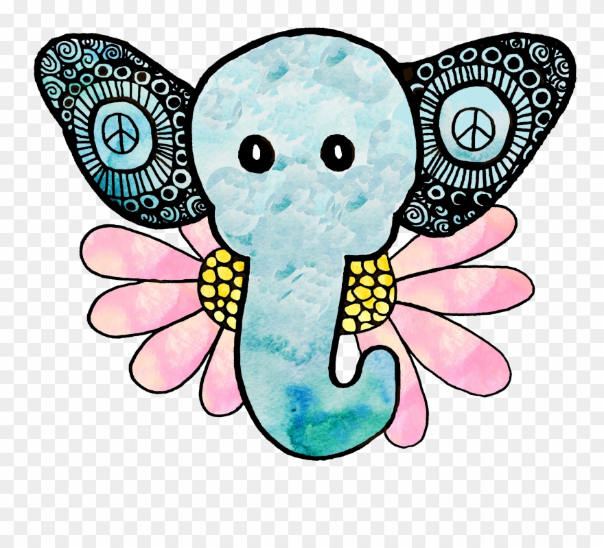 Hippie Elephant Watercolor Clipart