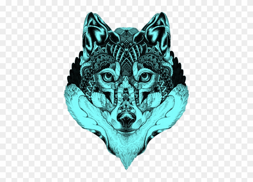 Blue Gray Tattoo Illustration Wolf Mandala Drawing Clipart