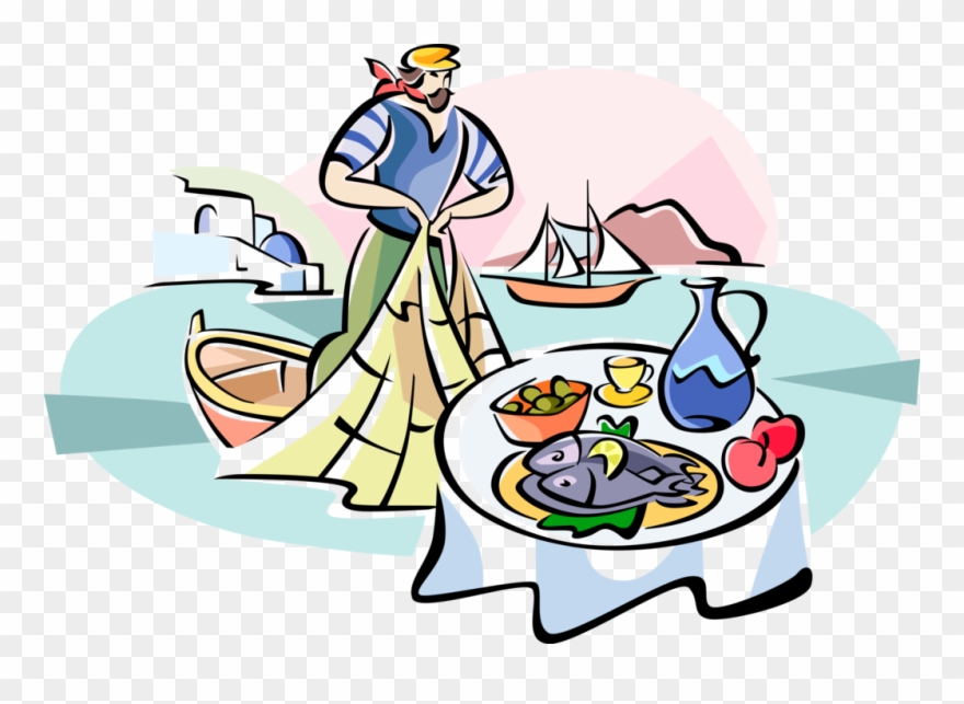 Vector Illustration Of Greek Fisherman With Fishing Clipart