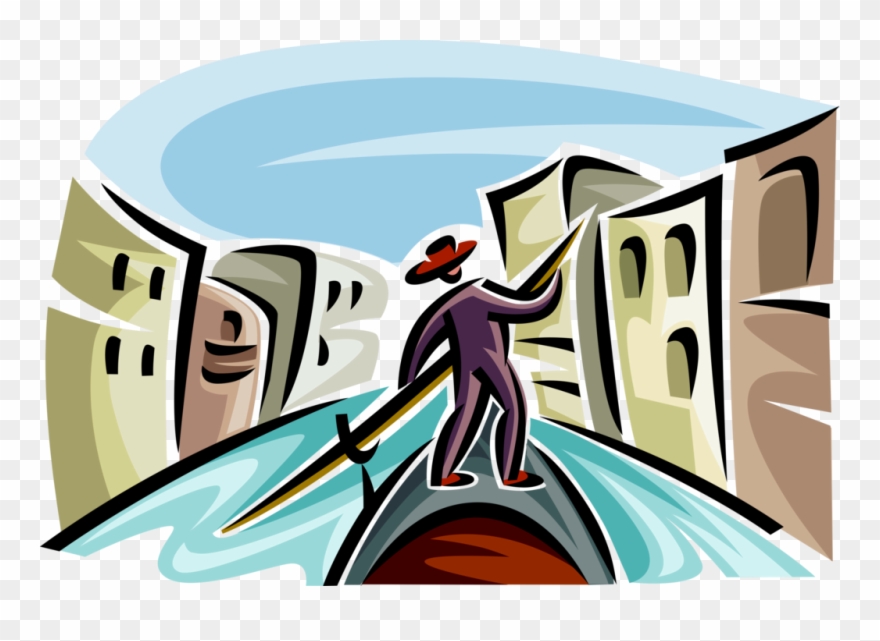 Vector Illustration Of Venetian Gondola Steered By Clipart