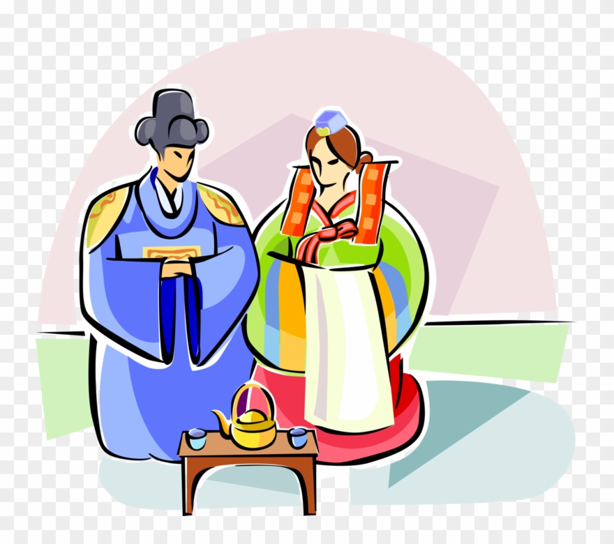 Vector Illustration Of Traditional South Korean Wedding Clipart