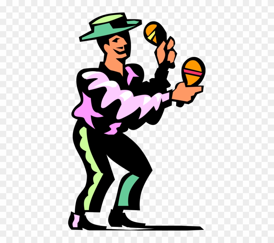 Vector Illustration Of Latin Musician Plays Music Maracas Clipart