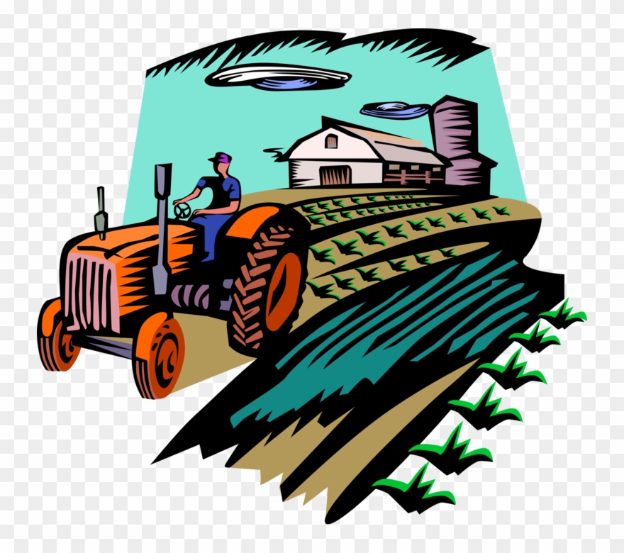 Farmer With Tractor In Fields Vector Image Ⓒ Clipart
