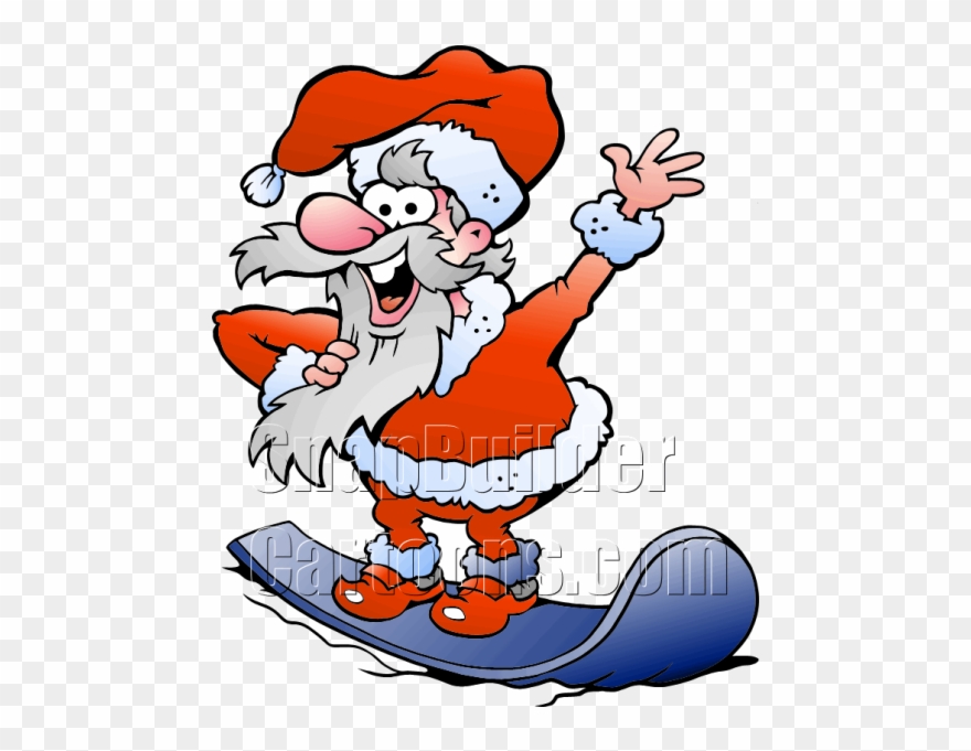 Santa Riding Blue Snow Board Clipart