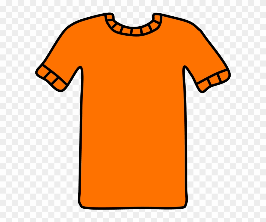 T-shirt, Collar And Sleeve Striped Detail, Orange, Clipart