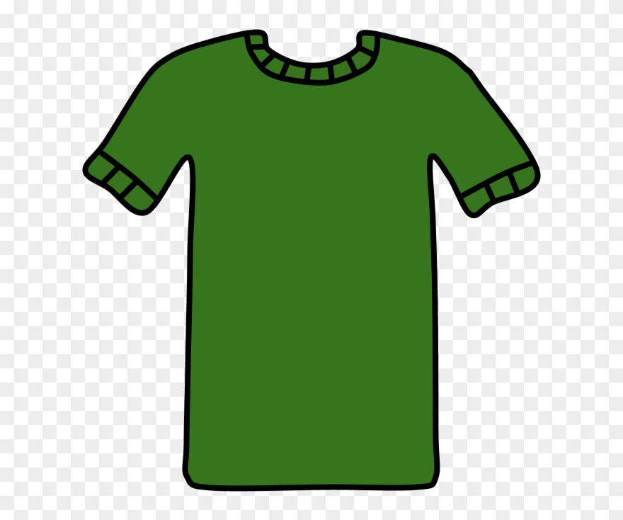 T-shirt, Collar And Sleeve Striped Detail, Green, Clipart