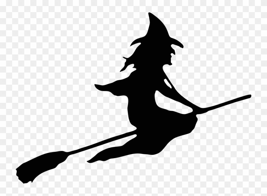 Witch Riding Broom Silhouette Smoothed Clipart