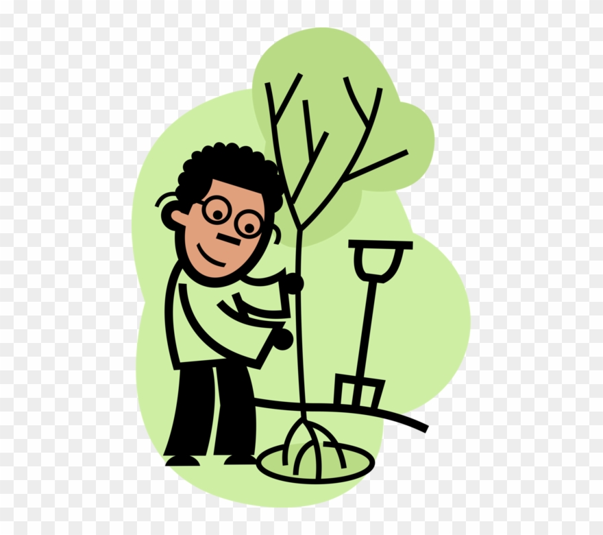 Vector Illustration Of Arborist Planting Tree Cultivates, Clipart