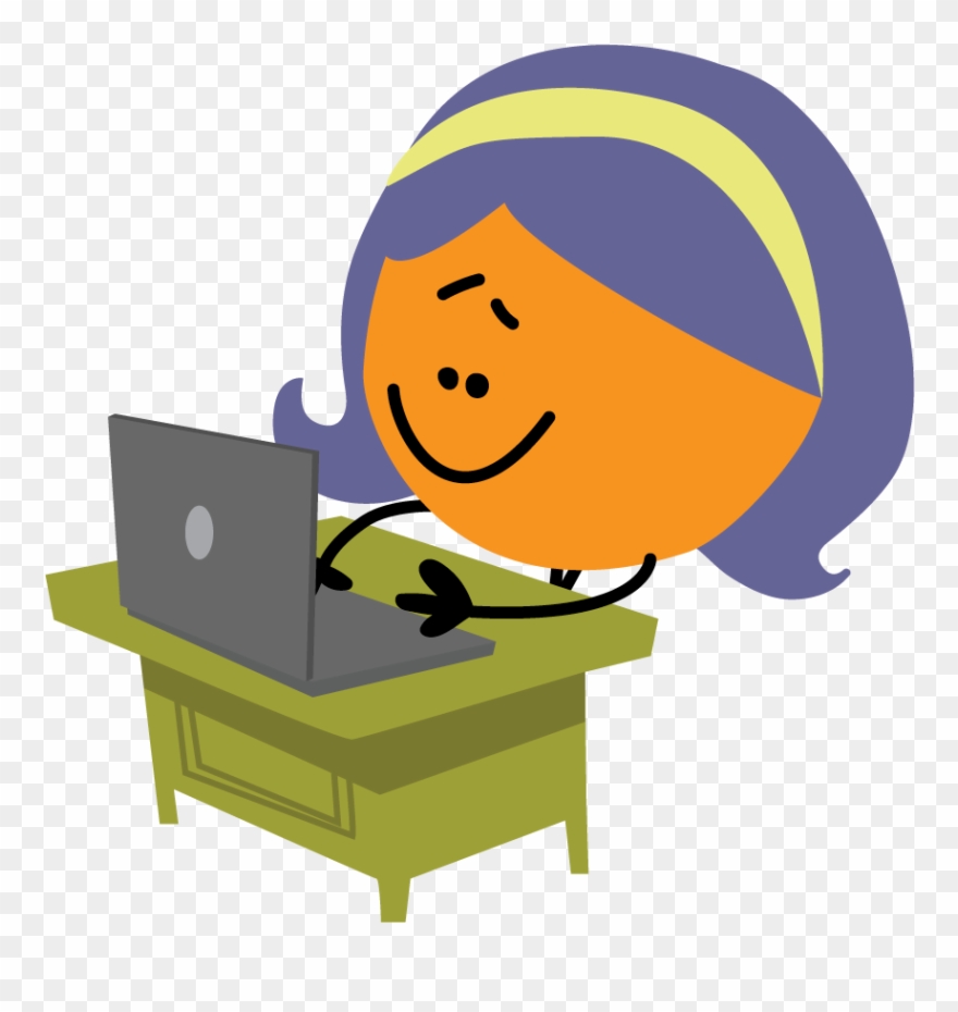 Female Cartoon Working On A Laptop At A Desk Clipart