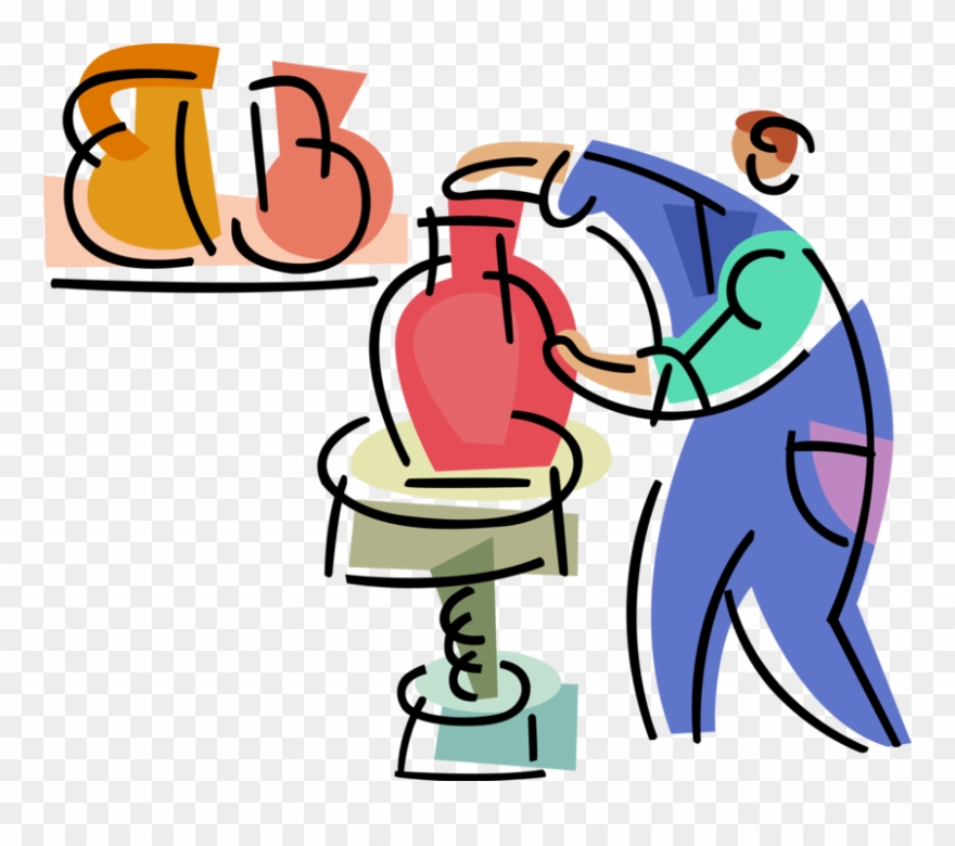 Vector Illustration Of Potter Makes Earthenware Clay Clipart