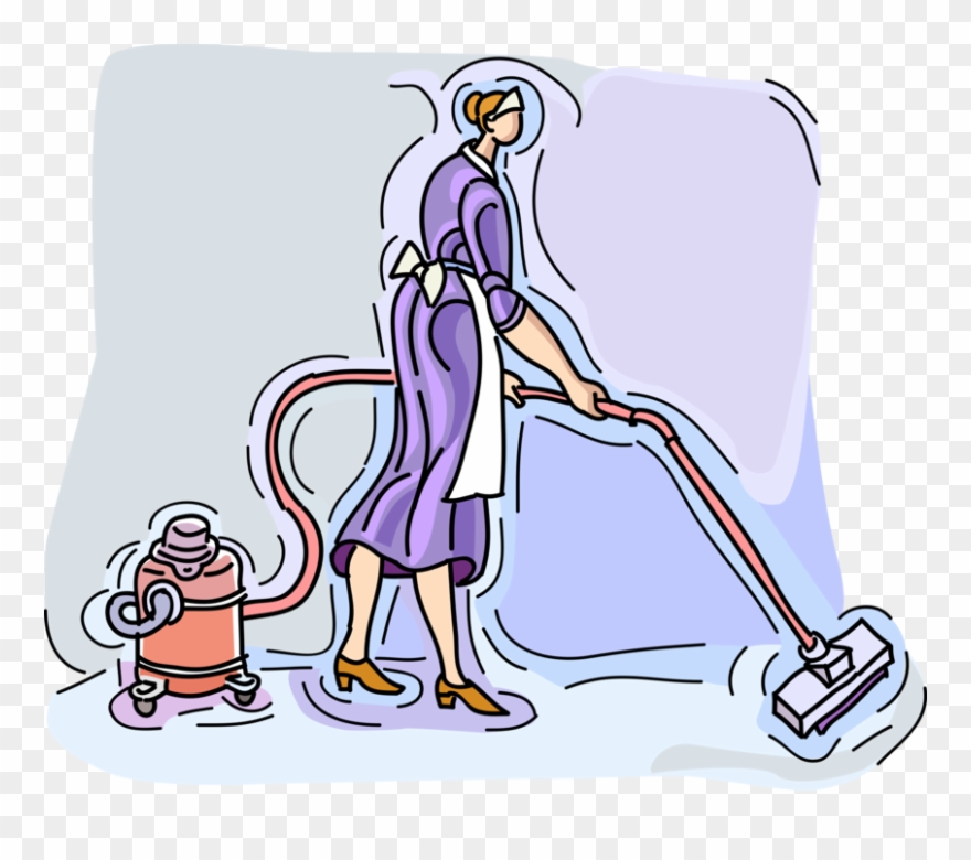 Vector Illustration Of Cleaning Service Maid Vacuuming Clipart