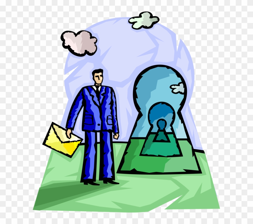 Vector Illustration Of Businessman With Keyhole Passageway Clipart