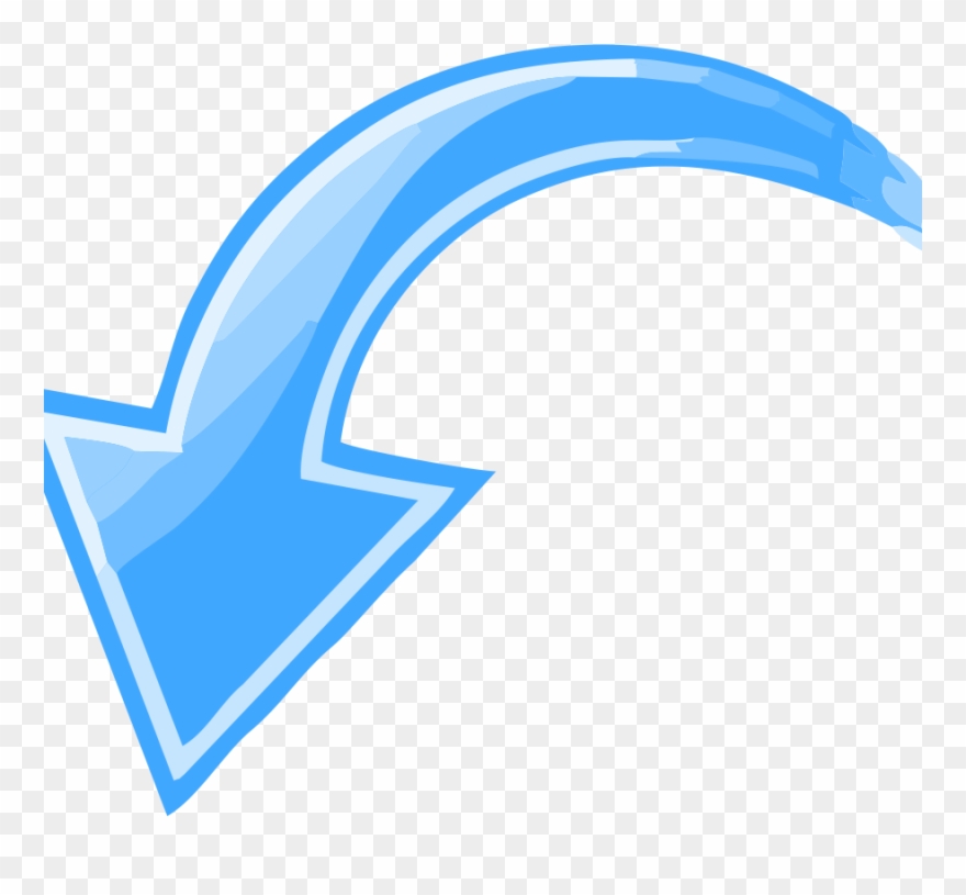 Blue Curved Arrow Pointing Down Left Clipart