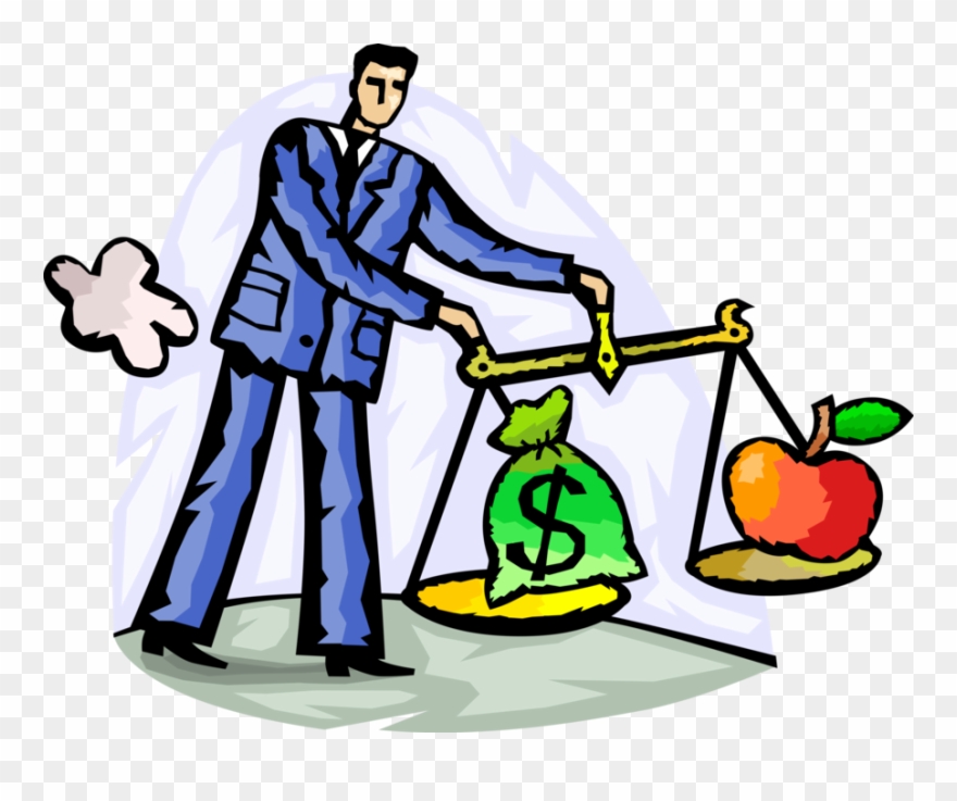 Vector Illustration Of Businessman Weighs Cash Money Clipart