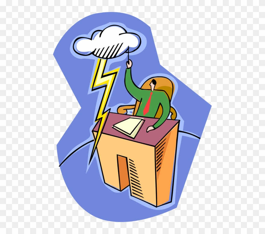 Vector Illustration Of Businessman At Desk Conjures Clipart