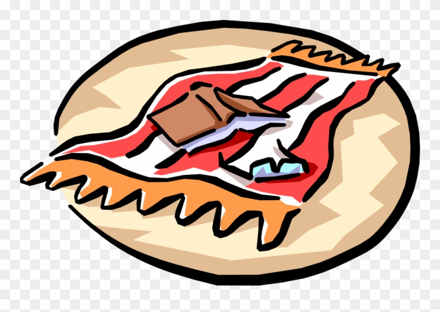 Vector Illustration Of Day At The Beach With Towel, Clipart