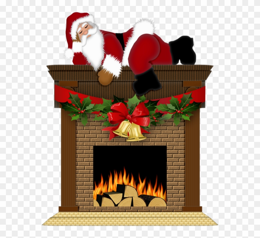Père Noël Et Cheminée Clipart