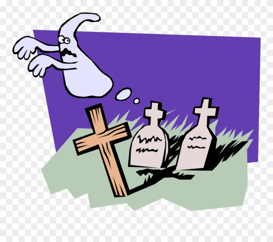 Vector Illustration Of Graveyard With Cross And Tombstones Clipart