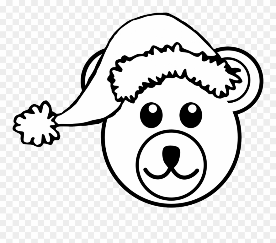 Bear 3 Head Brown Santa Hat Black White Line Teddy - Cartoon Clipart Black And White - Png Download