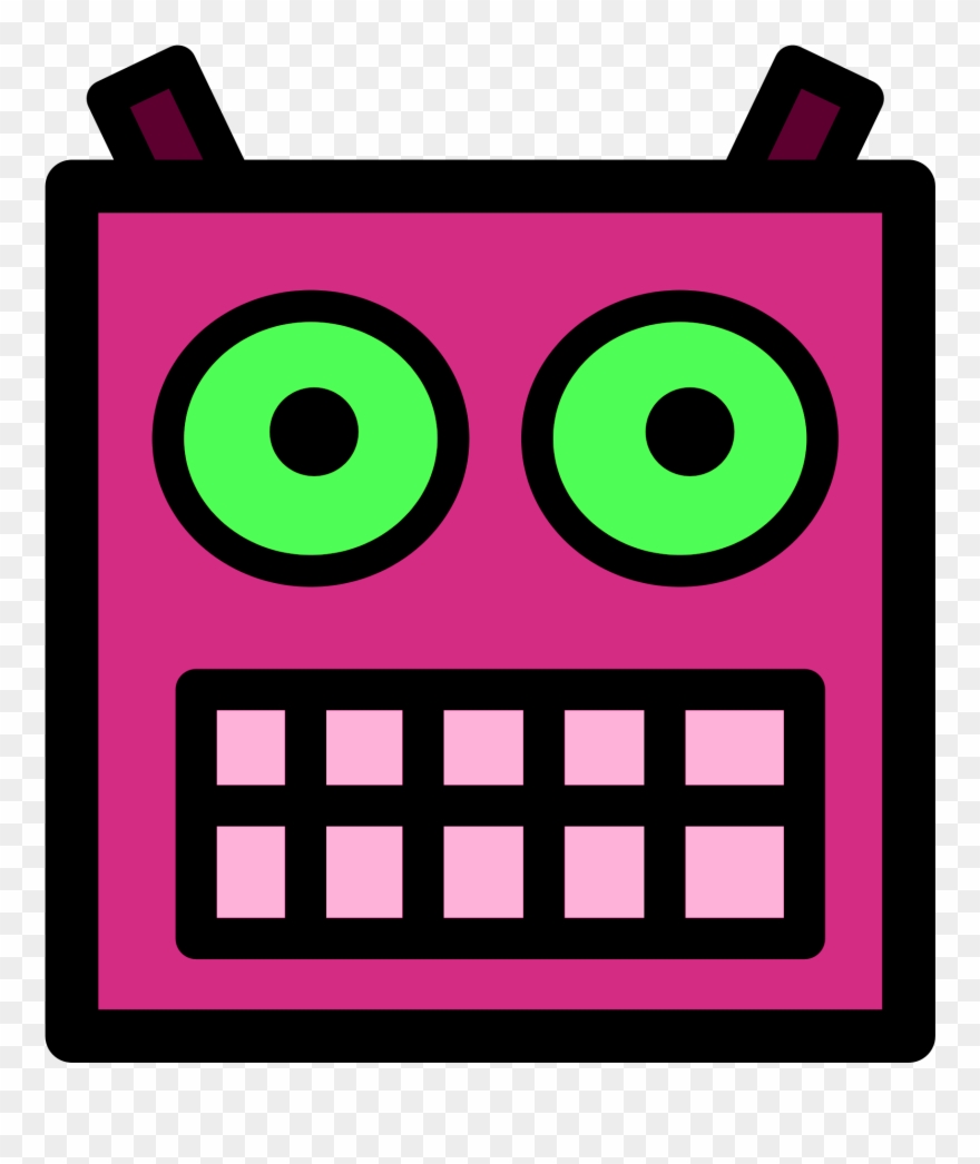 Pink Or Plum Robot Face With Green Eyes - Robot Face Cartoon Png Clipart