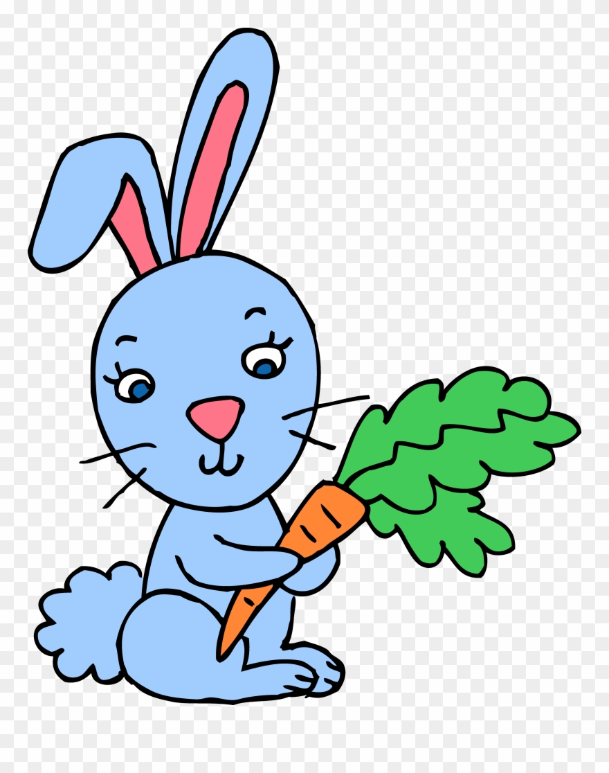 Blue Bunny Rabbit With Carrot Free Clip Art - Spring Clip Art Bunny - Png Download