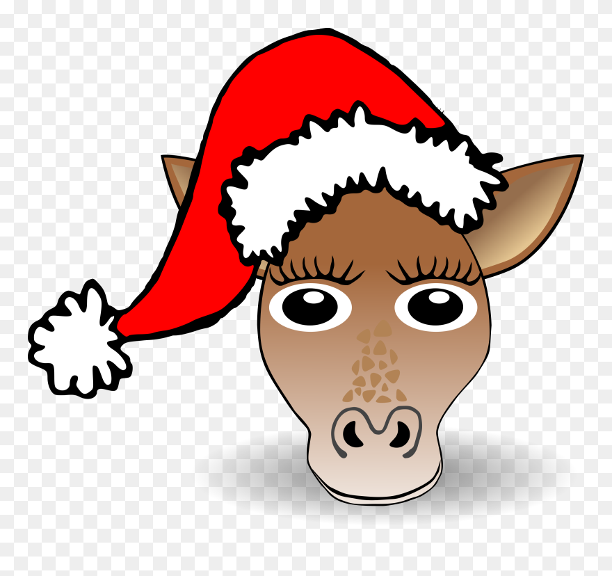 Funny Giraffe Face Cartoon With Santa Claus Hat Clipart, - Bonnet De Noel Dessin - Png Download