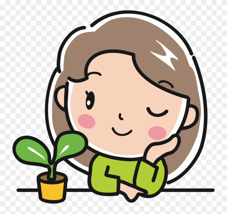 Girl With Plant Line Art Plants Cartoon Human Behavior - Clip Art Girl With Plant - Png Download